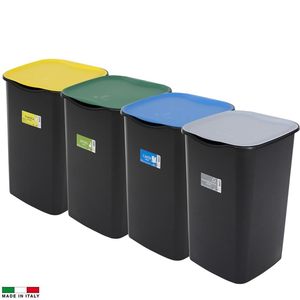 Ensemble de bacs de tri des déchets 4x50L 37,5x36x53,5cm Jaune Vert Bleu Gris avec couvercles, pour le stockage des déchets recyclables - Product Image 4