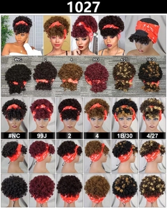 Perruque Courte Afro Bouclée Frisée en Cheveux Humains avec Bandeau et Foulard Intégrés pour Femmes, Style Afro Ondulé - Product Image 3