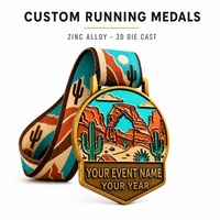 Médaille de course personnalisée en alliage de zinc, moulée sous pression 3D, plaquée or, émaillée, pour course de course à pied, médailles de finisseur sportif, vente en gros