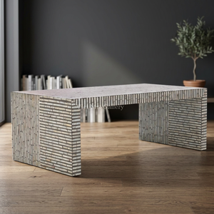 Table basse moderne faite à la main en nacre avec incrustation de coquillages, taille personnalisable pour un style de salon luxueux - Product Image 3