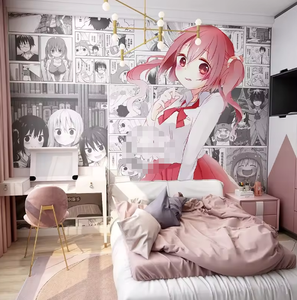 Lukisan dinding Anime kartun Mural kertas dinding 3d kamar tidur perempuan merah muda - Product Image 3
