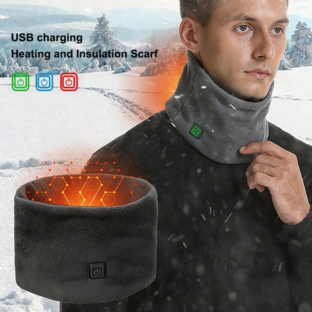 Mydays Outdoor Unisex Soft Fleece Winter USB Charging Electric Neck Heating Pad Scarf with 3 Temp Settings with Powerbank Pocket
