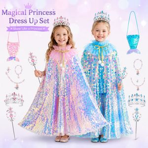 Vente en gros de robes de princesse élégantes pour filles avec paillettes, cape pour enfants, costume de scène pour enfants, fête d'anniversaire - Product Image 1