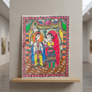 Peinture sur toile Madhubani culturelle du Bihar - Décoration murale artisanale 3D complète en art populaire 2500 - Product Image 4