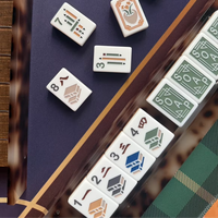Jeu de Mahjong Américain Moderne à Thème Dessin Animé, Tuiles de Mahjong Créatives Illustrées en Acrylique avec Tapis de Mahjong Géométrique Sud-Ouest