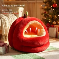 Coussin de lit pour chat de Noël, rouge festif, pour le Festival du Printemps, épais et chaud, amovible et lavable, en forme de pomme, en coton PP
