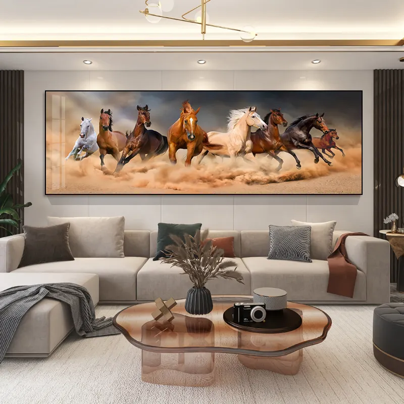 Customized living room decoration painting anime 7 horse crystal porcelain painting decoration painting