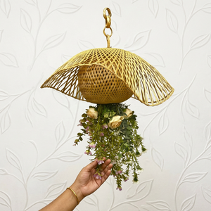 Artificial Hanging Flower Basket with Rose and Greenery Decorative Wicker Planter for Home Garden <b>Wall</b> <b>Decor</b> - Product Image 4