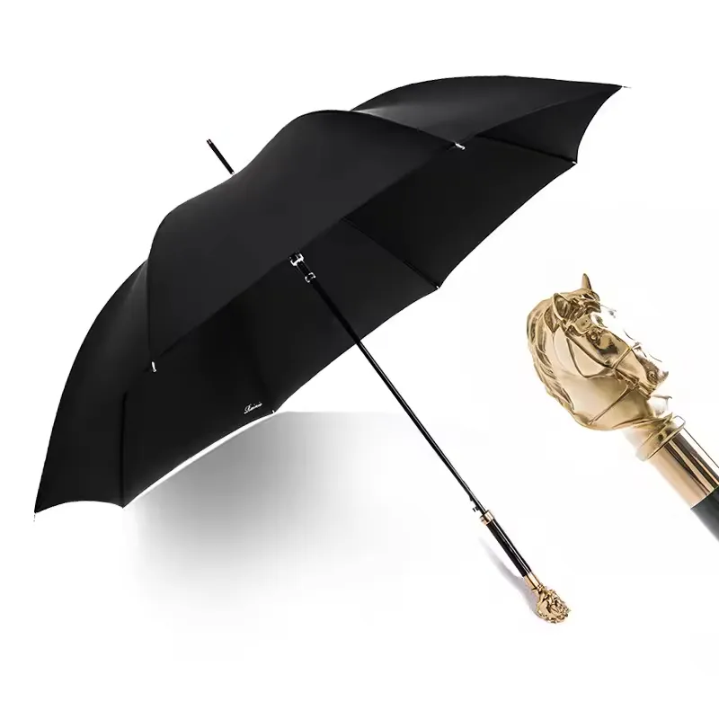 Luxury fashion horse custom handle automatic fold umbrella stick animal handle umbrella with head handle