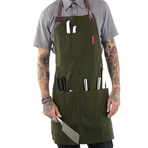 Men's Canvas Apron for Cooking and Grilling Workwear with Organic TPU Straps and <b>Synthetic</b> <b>Leather</b> Non-Waxed Pockets - Product Image 1