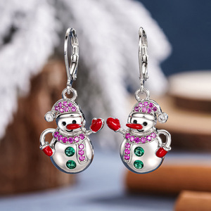 Orecchini Natalizi a Forma di Pupazzo di Neve per Donna, Orecchini Pendenti Dipinti a Olio, Regalo per Feste Natalizie - Product Image 4