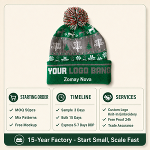 Bonnet tricoté de Noël avec pompon, motif pull moche, renne, flocon de neige, disc golf, hiver, logo personnalisé, unisexe, OEM, vente en gros, faible MOQ - Product Image 5