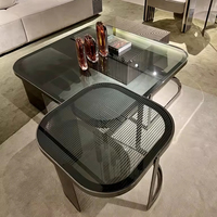 Ensemble de table basse moderne de luxe italienne à hauteur réglable et écologique avec table d'appoint en verre gris pour le salon