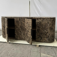 Meuble TV LED de luxe personnalisé à 4 portes en marbre Emperador foncé, design moderne, pour hôtel, salon, appartement