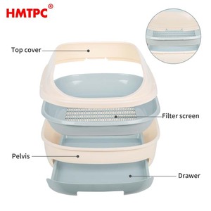 กระบะทรายแมว HMTPC รูปทรงวงรี สีฟ้า PVC ควบคุมกลิ่น พร้อมลิ้นชัก สำหรับแมว - Product Image 2