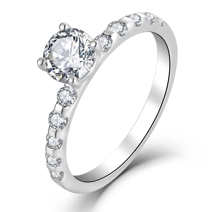 Hochwertiger klassischer Solitaire-Ring für Damen 925 Sterling-Silber Hochzeitsschmuck Würfel Zirkonia Verlobung Hochzeitsringe