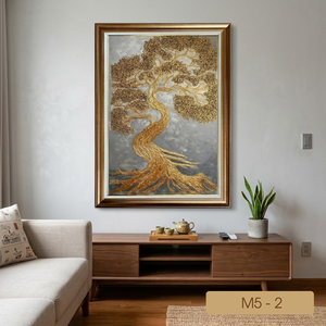Cuadro Decorativo de Pared con Relieve Chapado en Oro Hecho a Mano, Diseño Artístico para el Hogar, Fabricante Vietnamita, Proveedor OEM ODM, Modelo MV5-2, Tamaño 40x60 cm - Product Image 1