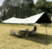 Terpal Persegi OEM ODM Tahan Air 8000mm Kain Oxford 210D Lapisan Hitam untuk Berkemah, Peneduh Matahari, Piknik, Kebun, Memancing, Glamping