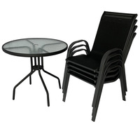 Ensemble de meubles de jardin Uplion 5 pièces, table à manger en acier résistant aux intempéries et ensemble de chaises empilables pour villa, patio, cour