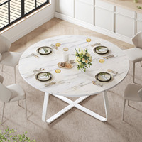 Table à manger ronde moderne en bois avec finition marbre blanc, imperméable, écologique, vente en gros, fournisseur direct d'usine, mobilier de maison en vrac