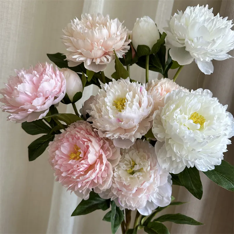 結婚式の家の装飾のためのSY-TH709良質の白いピンクの大きな牡丹造花