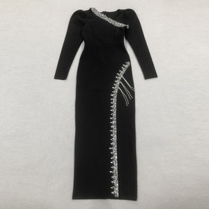 Черное платье с длинным рукавом, роскошное Бандажное платье для выпускного вечера, пикантное ажурное платье с разрезом, подиумное коктейльное вечернее платье - Product Image 2