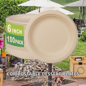 Assiettes à dessert rondes compostables non blanchies en bagasse biodégradable pour les fêtes - Product Image 2