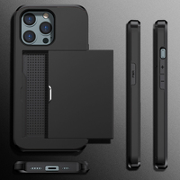 Casing HP Hybrid 2 in 1 dengan Kantung Kartu untuk iPhone 14 Pro Max 13 12 11 Pro