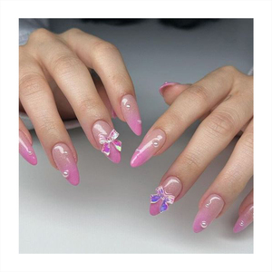 Luxus Mandel-Design 3D Großhandel falsche Nägel handgefertigt Acryl wiederholbare Mädchen-Falschnägel 24-Stück vollverkleidung Nagelpresse - Product Image 6