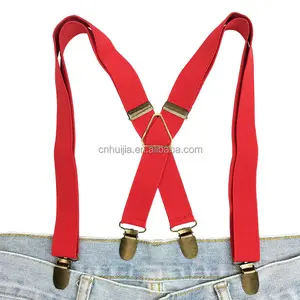 批发优质出厂价商务礼品4夹可调弹力男裤皮带红色弹力X形吊带