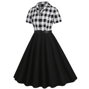 1950s Retro Swing Dress Paty Ladies Plaid Cotton Shirt Vestidos Mujeres Elegante Vintage <span class=keywords><strong>Rockabilly</strong></span> Dress - Product Image 2