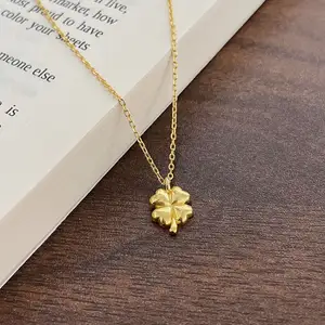 Trendy 18K Golden Four-leaf Clover Necklace Earrings Sets For Women Gift Four-leaf Clover Fashion Necklace Earrings Jewelry Sets