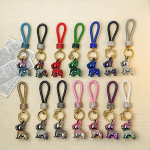 Luxe <span class=keywords><strong>bouledogue</strong></span> français porte-clés mignon chiot cristal bijoux avec strass pour dames sac accessoires filles cadeaux Logo personnalisé - Product Image 3
