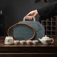 Service à thé de voyage en céramique beige à motif de lotus en spirale - Portable pour la voiture, la maison et le camping ; Cadeau de luxe rétro minimaliste