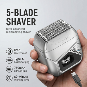 Rasoir <span class=keywords><strong>portable</strong></span> pour homme à 5 lames oscillantes, étanche IPX6, chargement Type-C, <span class=keywords><strong>mini</strong></span> rasoir de voyage à grille - Product Image 4