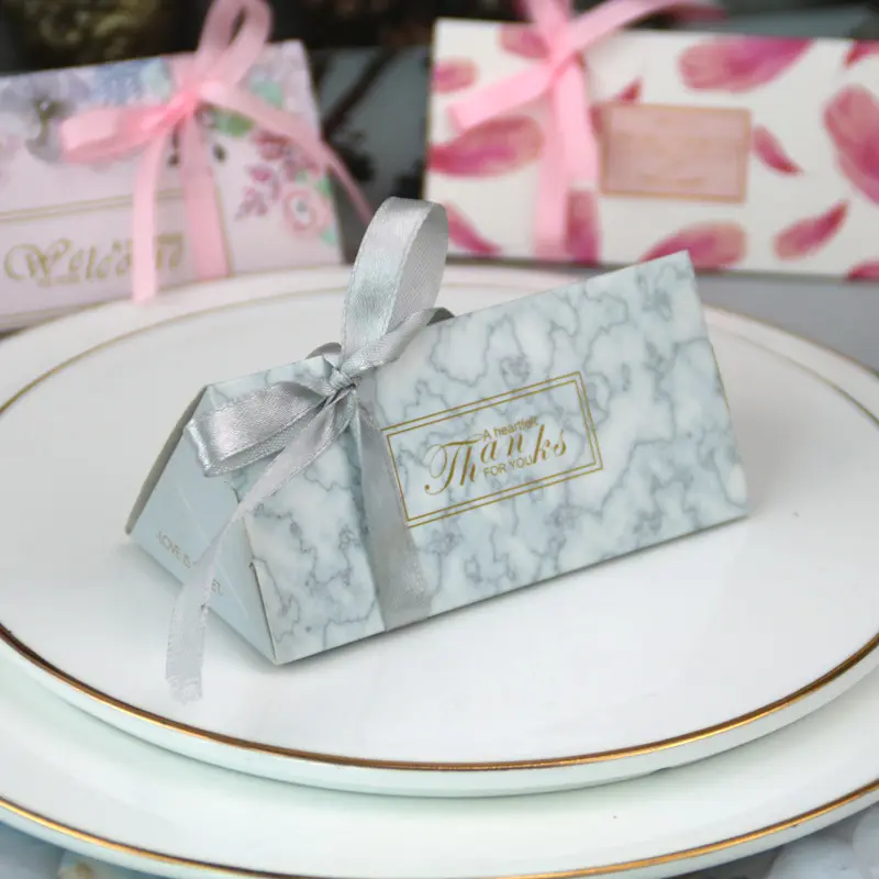 Caja de mármol con forma triangular para dulces, Equipo de Acción de Gracias, embalaje para regalos de boda, novedad, venta al por menor