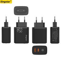 Chargeurs européens noirs en gros, charge rapide 25W, chargeur super rapide, adaptateur secteur USB Type C PD pour iPhone et Android