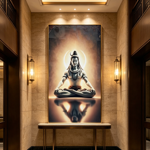 Tableau mural encadré en gros avec paillettes, Tête de Bouddha dorée, Nuage turquoise, Zen, Religieux, Impression HD, Peinture sur porcelaine cristalline, Décoration LED pour la maison - Product Image 3