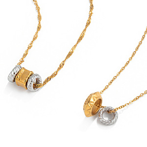 Collar con colgante de acero inoxidable bicolor en oro de 18 quilates y plata, diseño geométrico, uso diario, unisex - Product Image 5