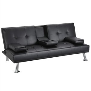 Salon Fantaisie Faux Cuir Futon Canapé-lit Convertible Canapé-lit avec Pieds en Métal Chromé - Product Image 3