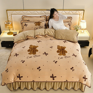 Nouvel ensemble de literie 4 pièces en velours de lait épais et chaud, motif dessin animé, draps en <span class=keywords><strong>flanelle</strong></span> pour chambre à coucher - Product Image 1
