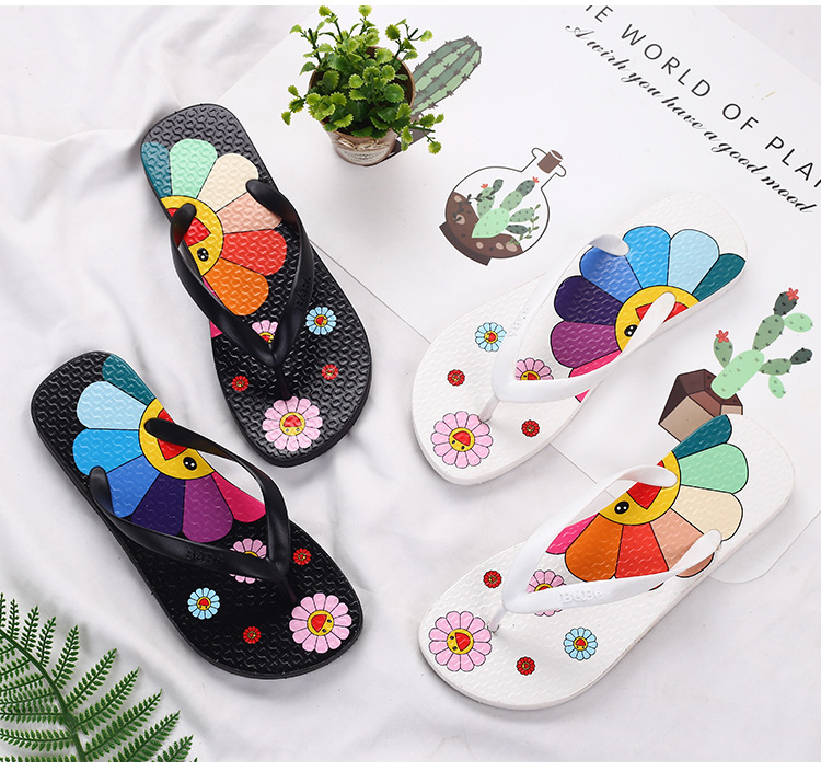 Custom Printing Sunflower Flipflops Fashion Beach Shoes Flat Non-slip Flip-flops Slippers