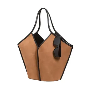 جديد أزياء بسيطة تصميم المتناقضة اللون السيدات الجلد المدبوغ سعة كبيرة حقائب كتف مصمم حمل حقيبة حقائب للنساء
