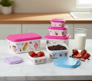 Contenitori rettangolari per alimenti con design a gelato, 355 ml, 900 ml, 1,9 l, con coperchi, set da 4, per uso in cucina - Product Image 2