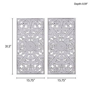Carved Wood 2-piece <b>Wall</b> <b>Decor</b> Set Distressed Floral Design for Living Room Bedroom - Product Image 5