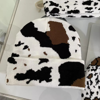 Gorro con estampado de vaca y patrón de puntos de diseñador, gorro cálido de calavera de invierno de 2 capas para mujeres y hombres, gorros con estampado de animales de leopardo