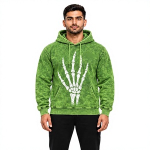 Sudadera con capucha de felpa gruesa y suave para hombre, con diseño de esqueleto y lavado ácido, manga larga, 100% algodón ecológico, estilo urbano - Product Image 1