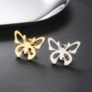 Factory Customized Gold Plated Stainless Steel Butterfly Design Logo Badge Brooch Wholesale Women's Jewelry - Product Image 1