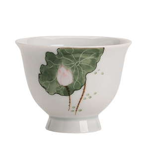 Tasse à thé en céramique peinte à la main, motif lotus, sous glaçure, tasse individuelle pour dégustation de thé Kung Fu - Product Image 4