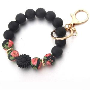 Llavero de Pulsera con Cuentas de Silicona Personalizado, Llavero de Pulsera con Cuentas de Cuero PU, Llavero de Pulsera con Diseño Único de Girasol Impreso - Product Image 6